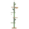 Tall solid wood cat climbing frame with integrated cat nest, scratch board, and hanging toy