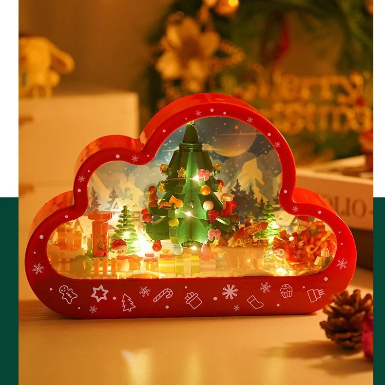 Assembled plastic building block cloud night lamp with decorative mirror frame and soft LED lighting