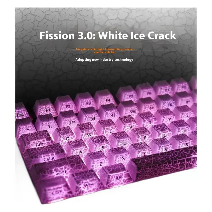 White transparent mechanical keyboard keycap set with side-carved legends on a Qingying layout.