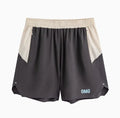 Men's loose fit workout shorts in dark rock ash colour with elastic waist and lace-up fly