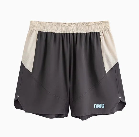 Men's loose fit workout shorts in dark rock ash colour with elastic waist and lace-up fly