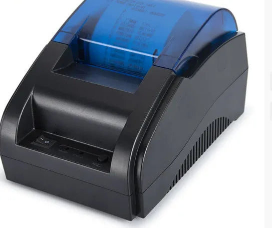 Desktop Bluetooth thermosensitive receipt printer in black with paper roll loading compartment, 90mm/s speed, for supermarket and takeout use