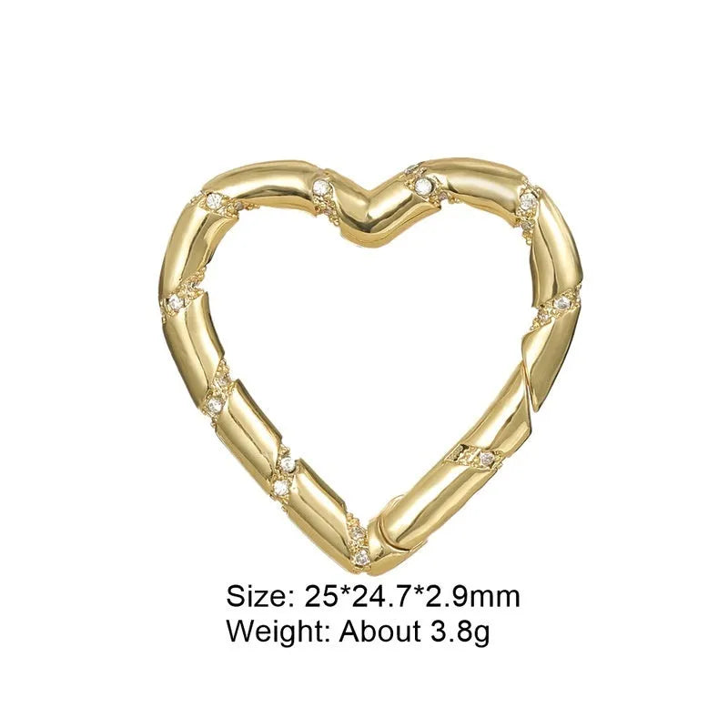 Copper climbing heart button fastener with micro-inlaid zircon stones and gold electroplating.