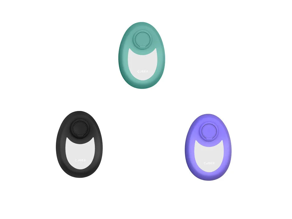 CJEER crystal hair removal eraser tool showing nano-glass surface and metal finger ring on back.