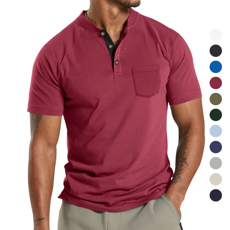 Plus size men's short sleeve button-down shirt in army green with chest pocket