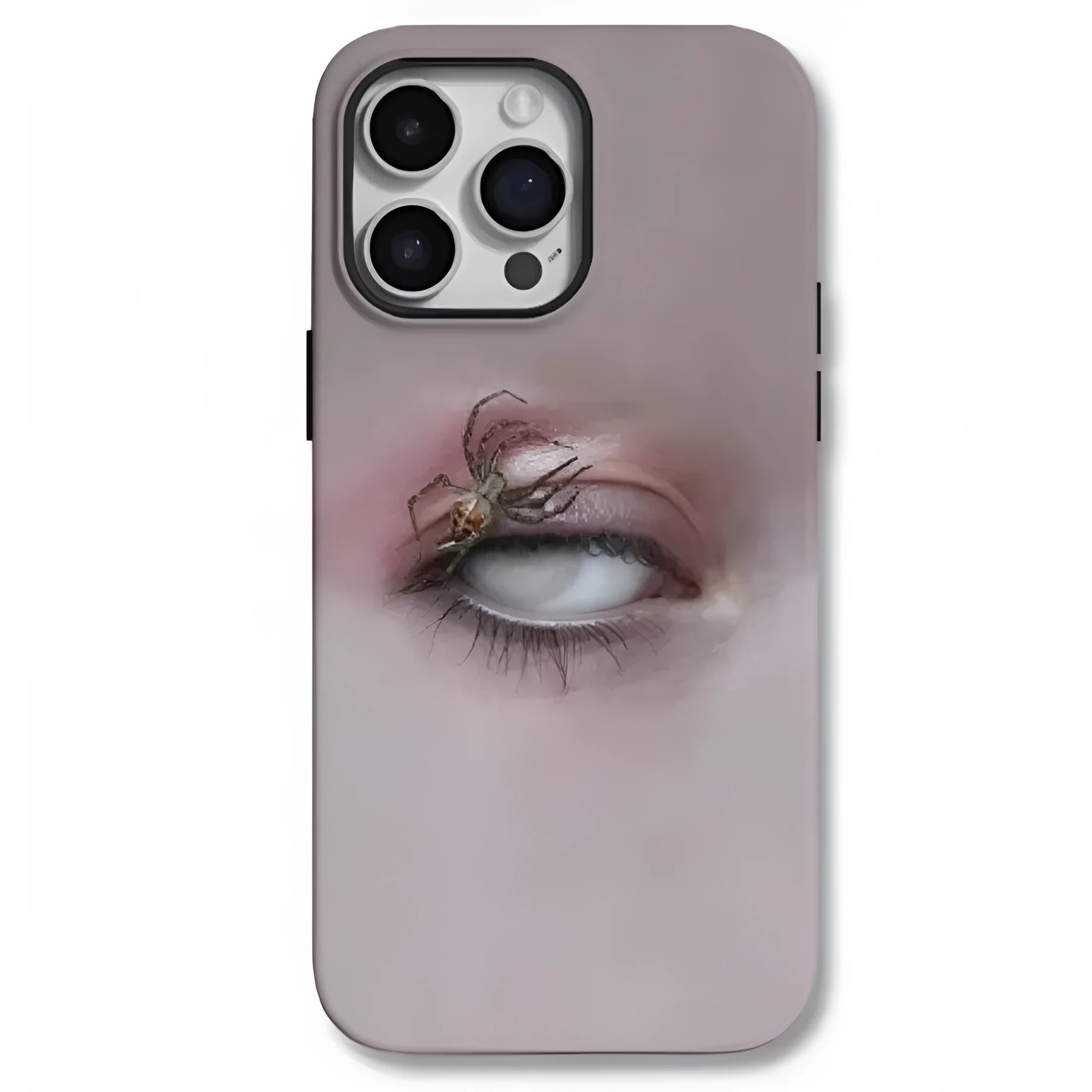 Dark heterochromatic spider design resin case for iPhone 15 Pro Max on a table