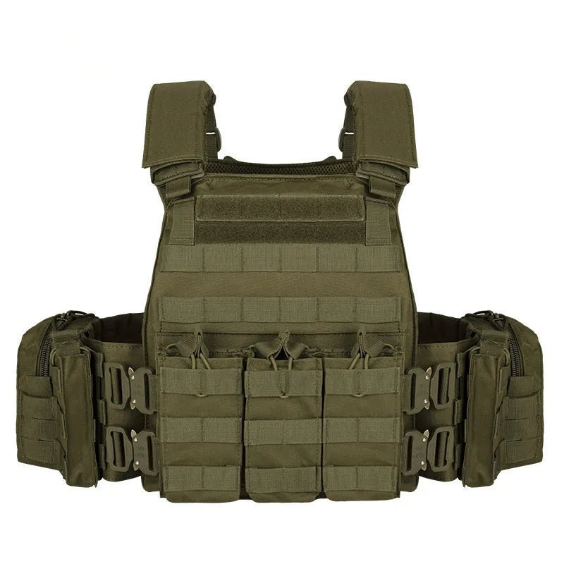 Men's camouflage polyester tactical vest shown in jungle camouflage pattern, designed for outdoor training.