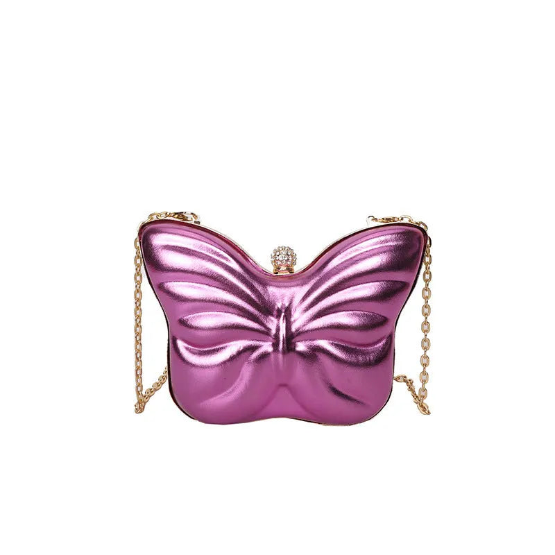 Women's cute butterfly chain crossbody bag in PU leather with sandwich pocket, available in black, purple, silver