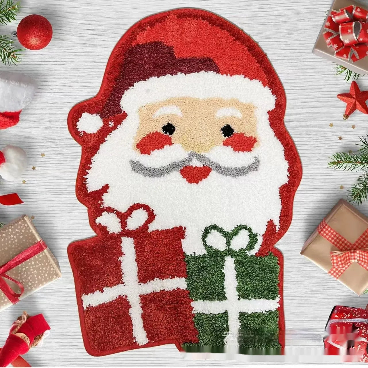 Christmas-themed polyester fibre hallway mat with Santa Claus pattern and anti-slip backing