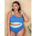 Women's pure colour high waist bikini set with stitching details in extended sizes 0XL to 4XL