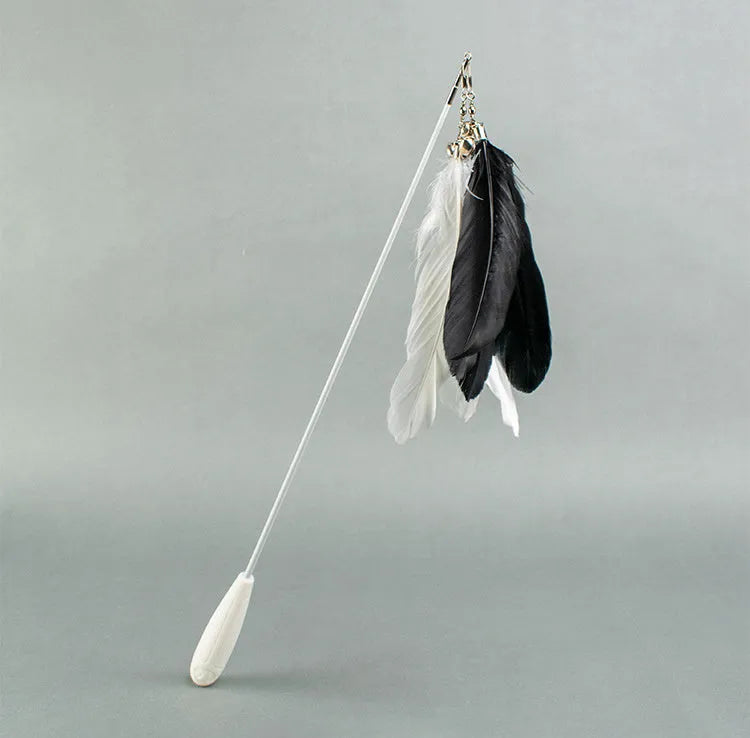 Telescopic cat fishing rod toy extended to 80cm with goose feather end and removable pen attachment