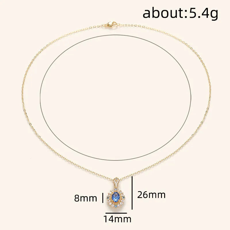 Yellow gold royal style necklace with inlaid zircon pendant on a copper box chain.