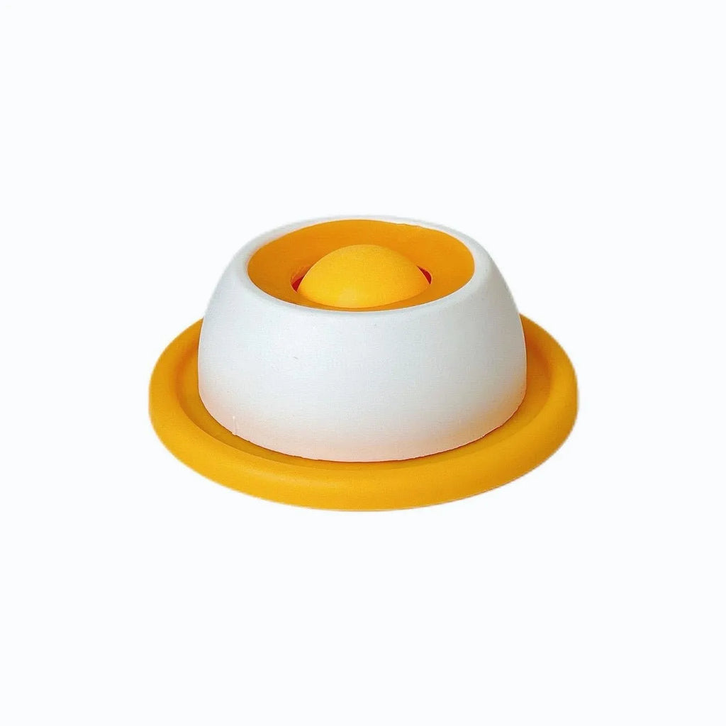 Anti-spill slow feeder cat toy in yellow, chew-resistant treat dispenser for boredom buster play