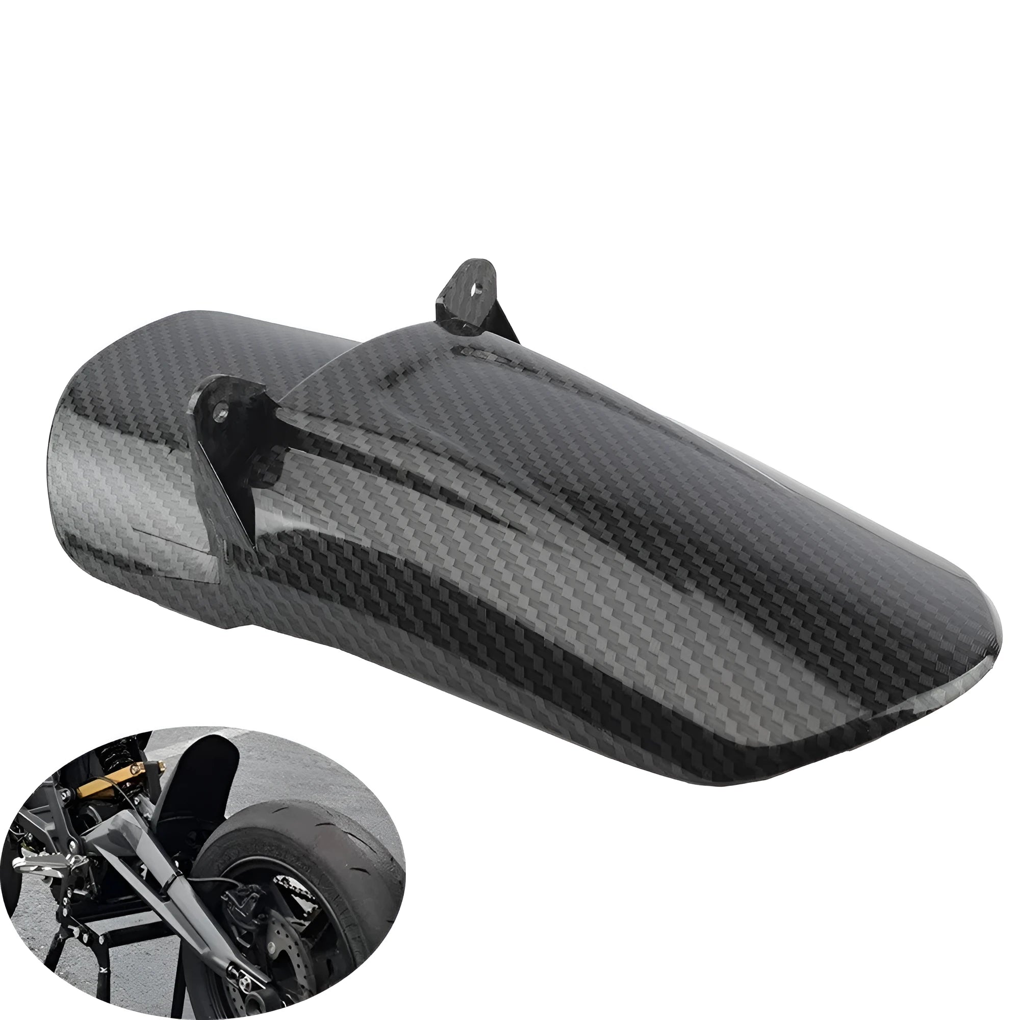 Carbon fibre motorcycle rear fender for light bee model shock absorber.