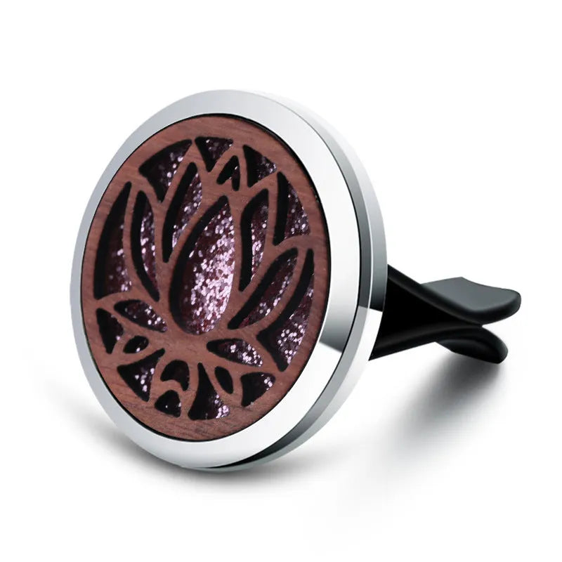 Round alloy wood car aromatherapy clip for air freshener discs with incense holder