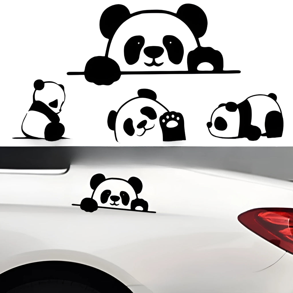 Peeking Panda design vinyl car sticker in black, white, and laser-effect colour options