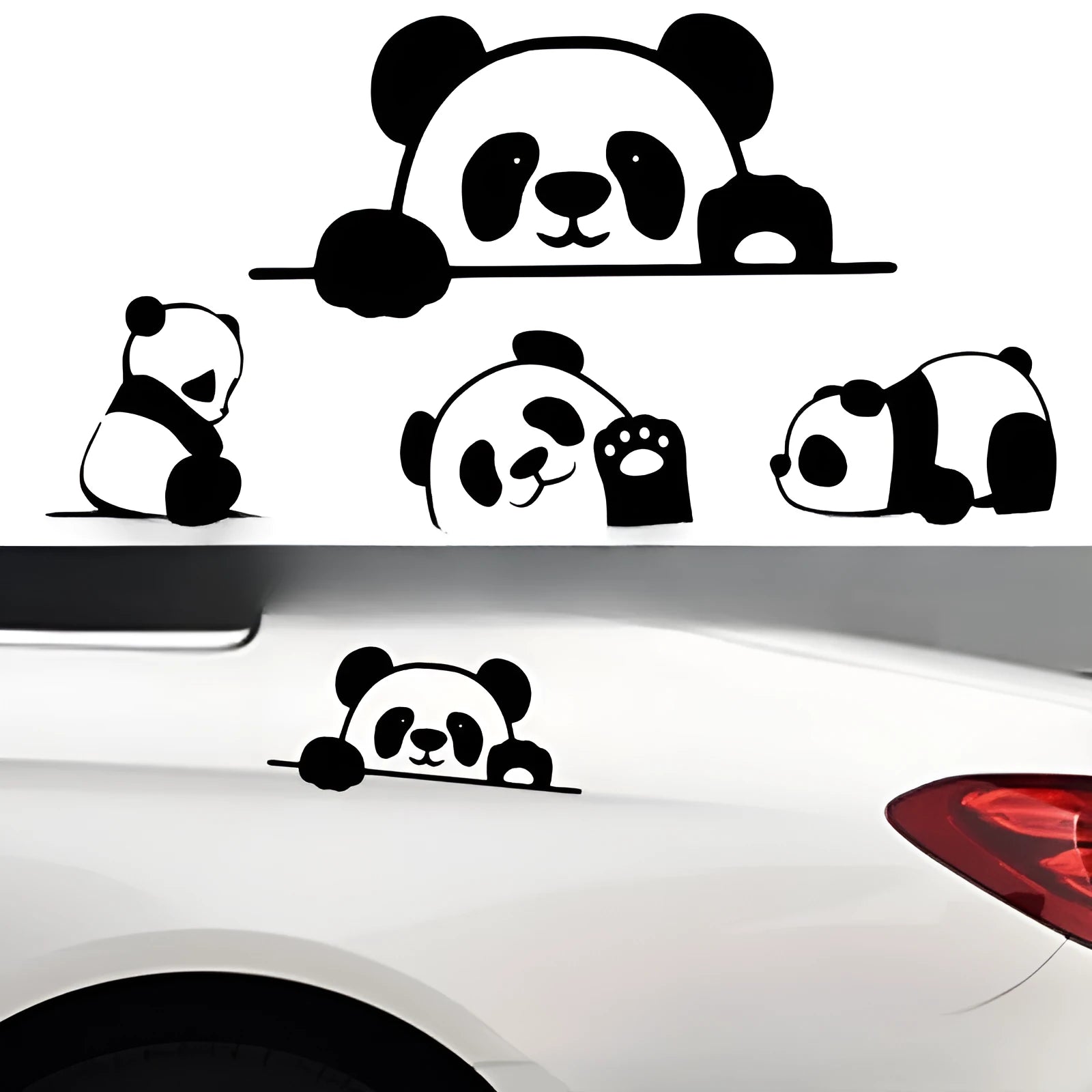 Peeking Panda design vinyl car sticker in black, white, and laser-effect colour options