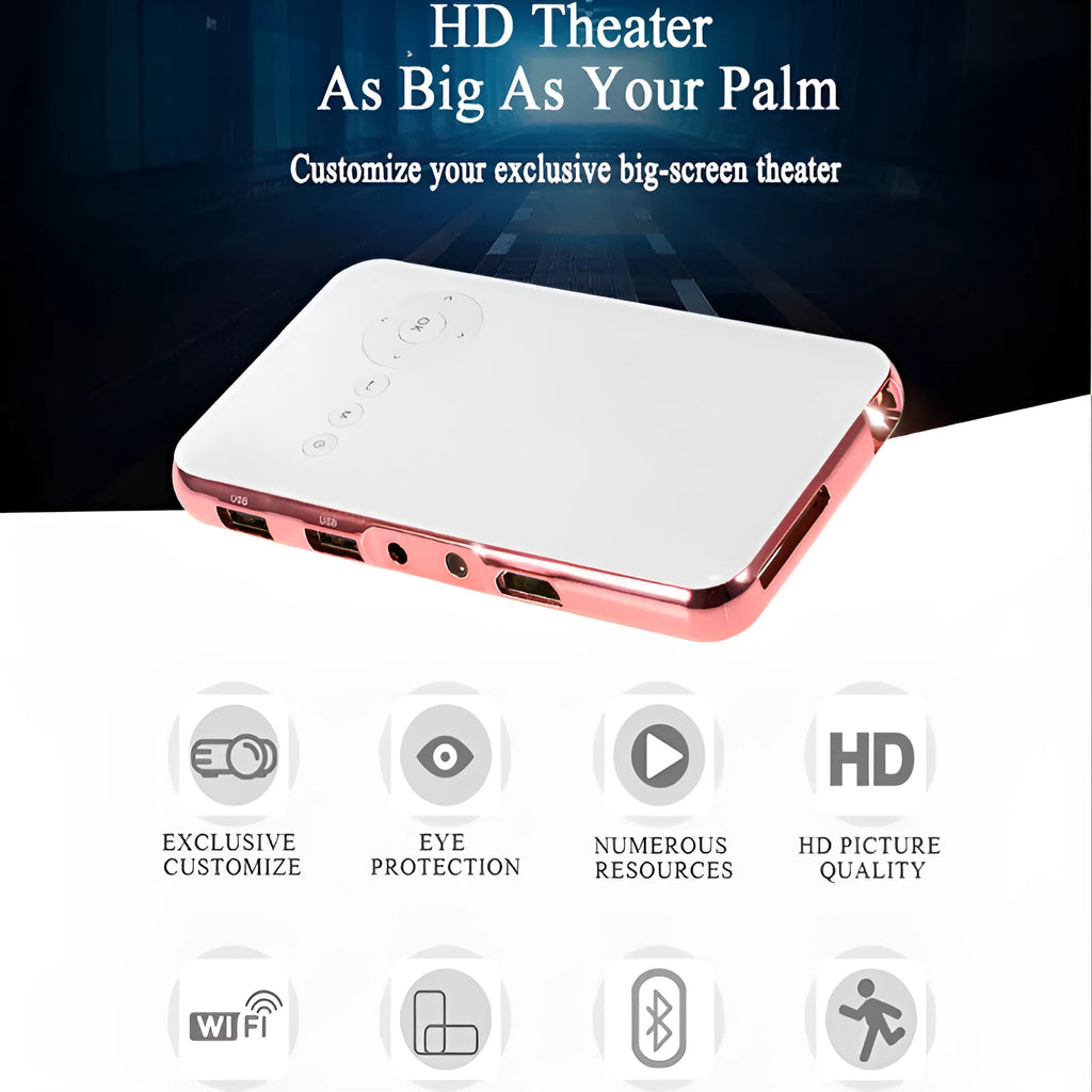 M6S white and rose gold portable DLP Android projector with compact design on table