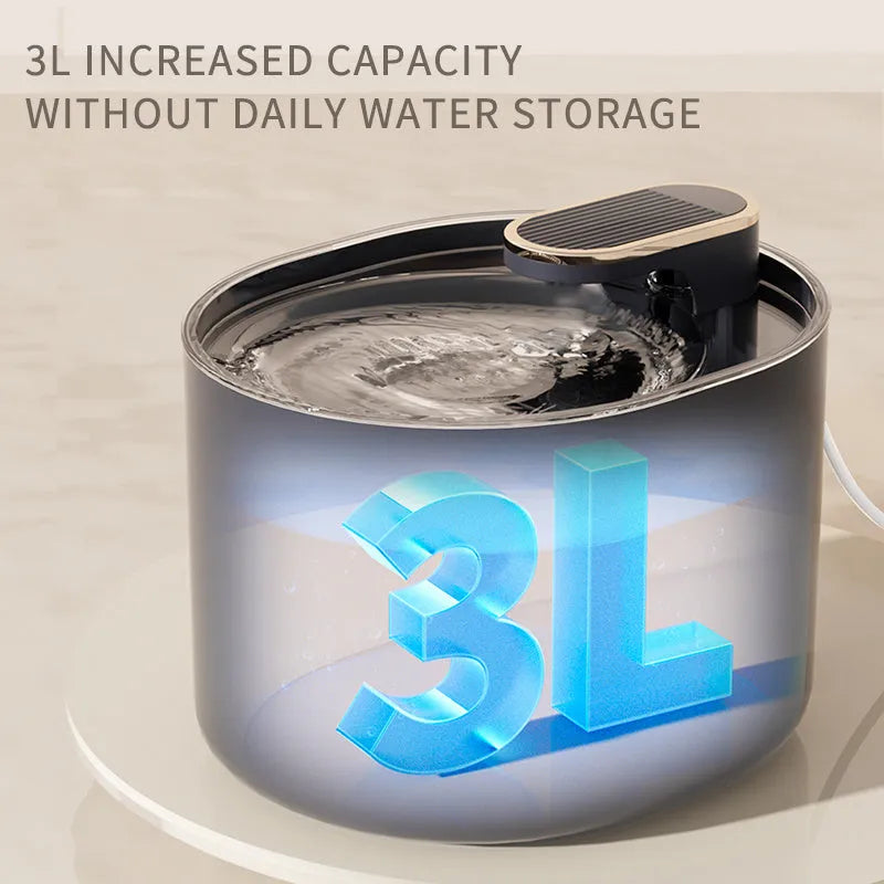 Automatic USB pet water fountain for cats and dogs in blue or white.