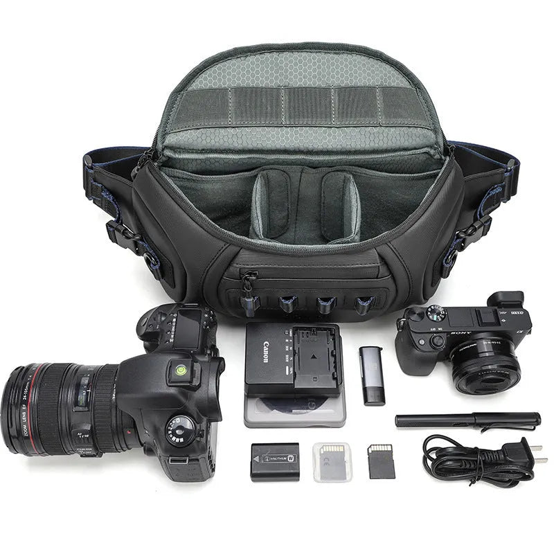 Waterproof Oxford cloth camera shoulder bag in black, grey, or green colours for DSLR equipment