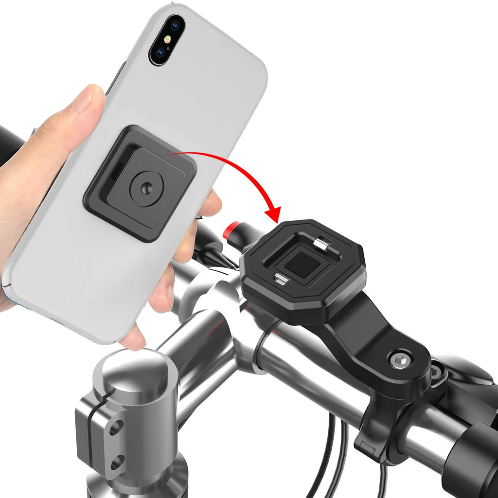 Universal plastic cycling swivel phone holder in black with ABS nylon fibre construction for bicycle handlebar mounting